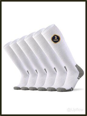 Men's Knee High Work Socks Steel Toe Boot Over Calf Extra Cushion XL White